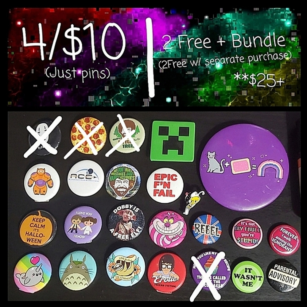 Buttons & Pins! 4/$10 or 2 free w/$25+bundle